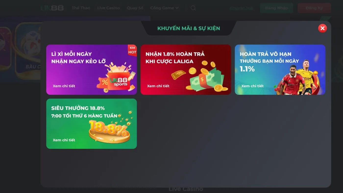 Khuyến mãi thưởng UK88 được thay đổi và cập nhật theo từng thời điểm